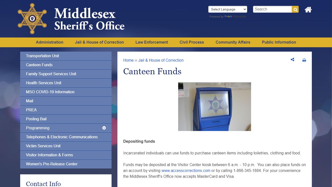 Canteen Funds | Middlesex Sheriff